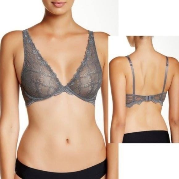 Free People Graphite Lace Underwire Plunge Bra New - Picture 1 of 4